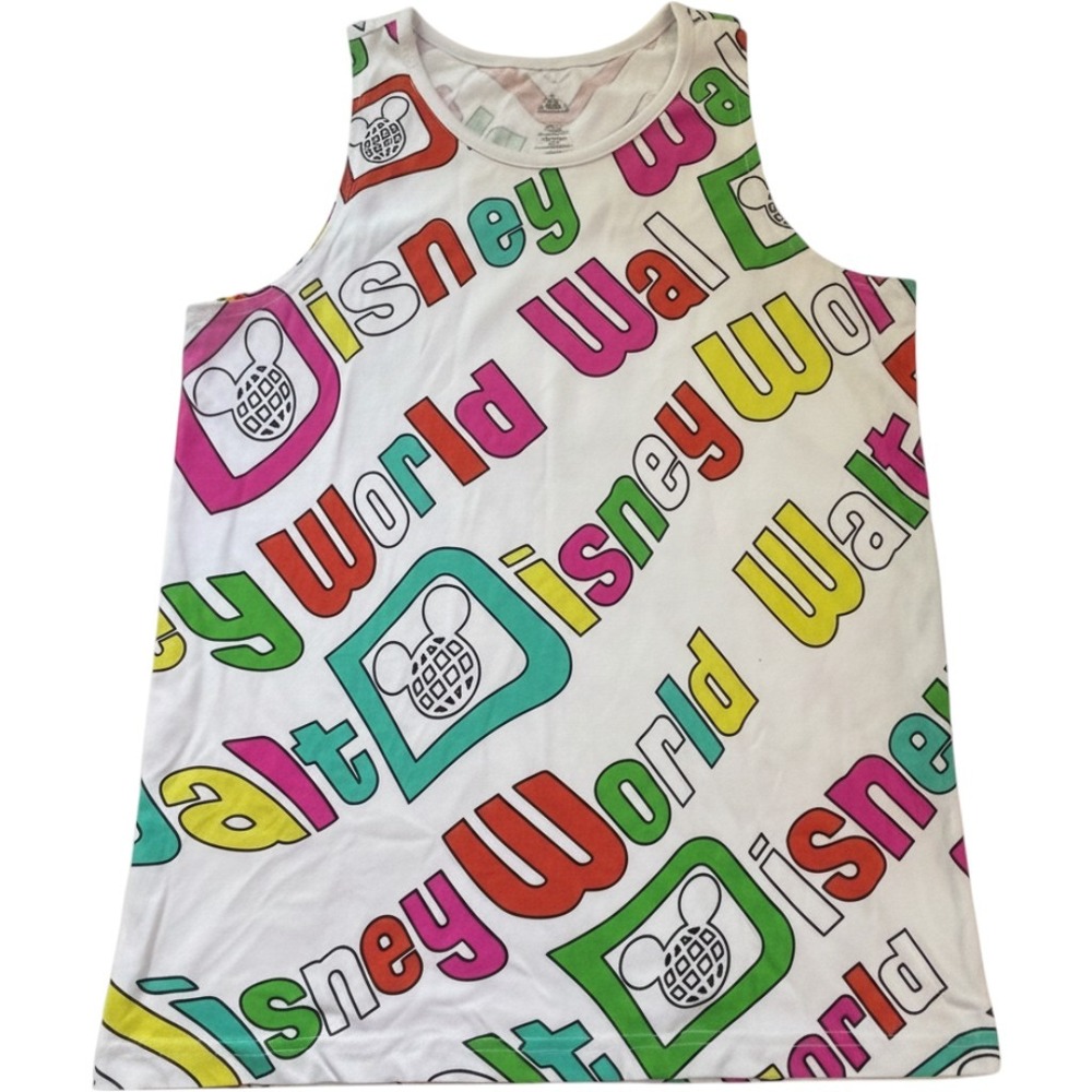 Disney Tank Top Women Small White Excellent Walt Disney World All Over Print